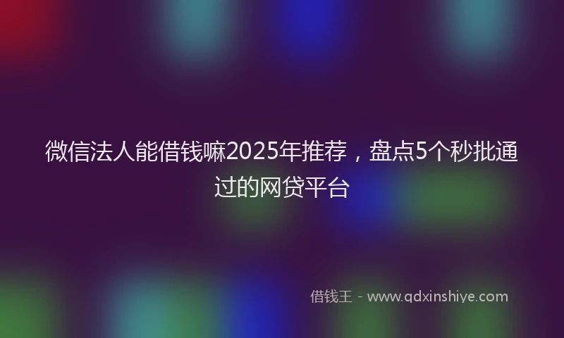 微信法人能借钱嘛2025年推荐，盘点5个秒批通过的网贷平台