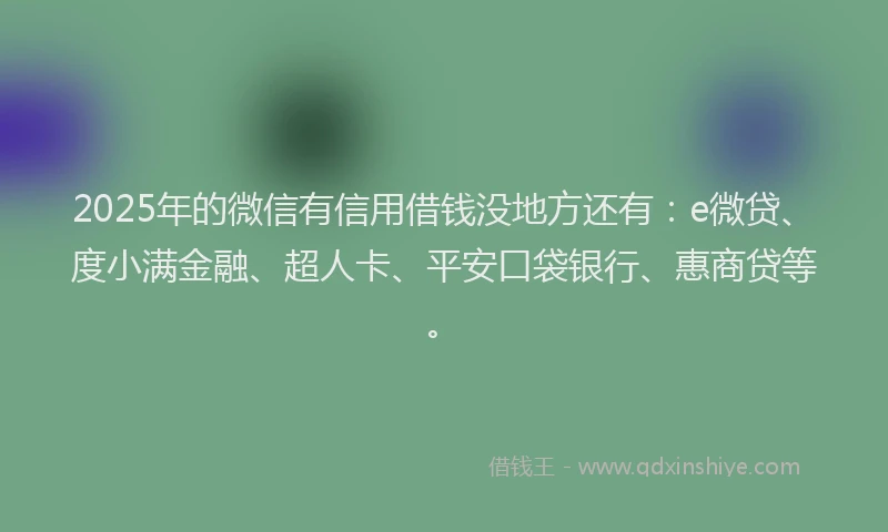 2025年的微信有信用借钱没地方还有：e微贷、度小满金融、超人卡、平安口袋银行、惠商贷等。