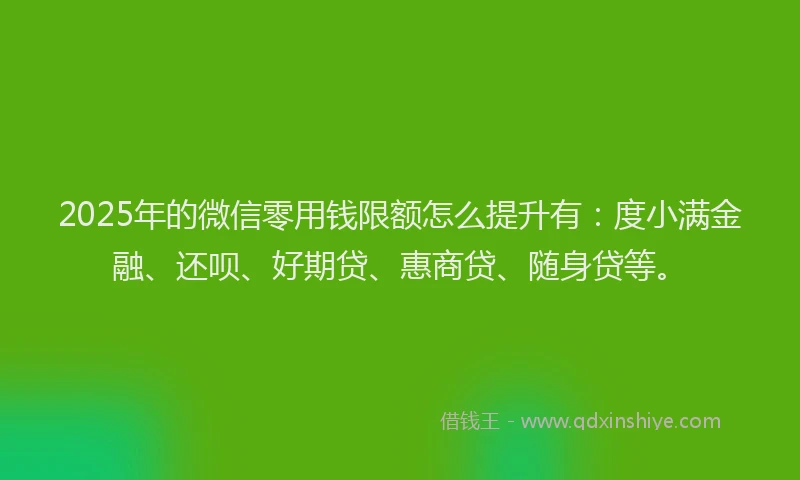 2025年的微信零用钱限额怎么提升有：度小满金融、还呗、好期贷、惠商贷、随身贷等。