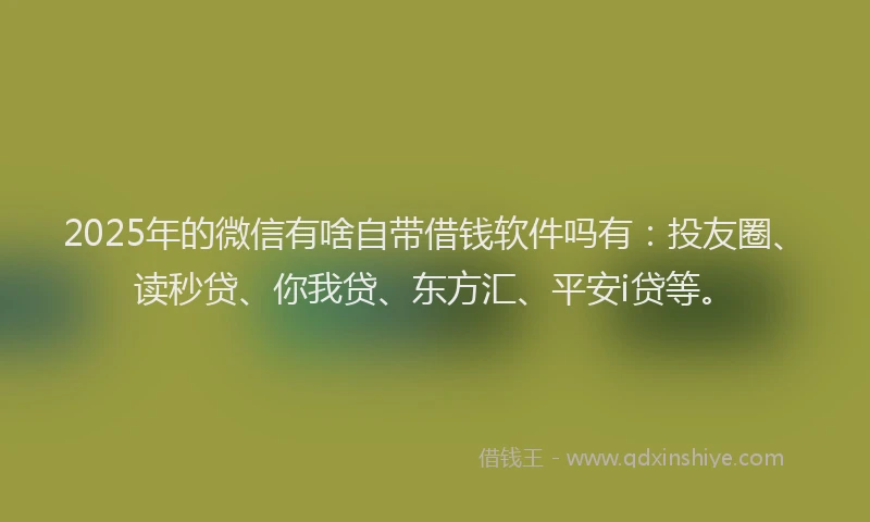 2025年的微信有啥自带借钱软件吗有：投友圈、读秒贷、你我贷、东方汇、平安i贷等。
