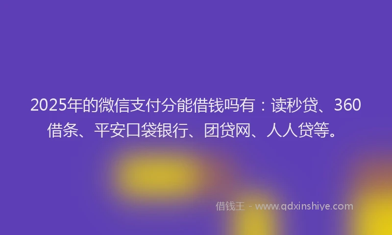 2025年的微信支付分能借钱吗有：读秒贷、360借条、平安口袋银行、团贷网、人人贷等。