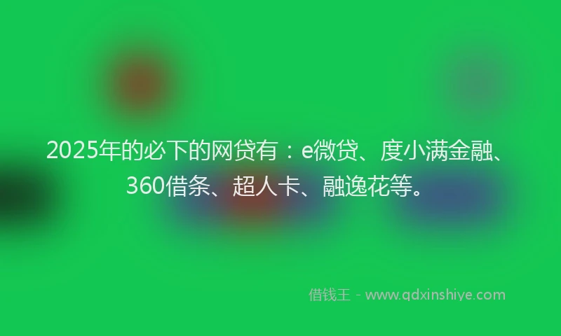2025年的必下的网贷有：e微贷、度小满金融、360借条、超人卡、融逸花等。