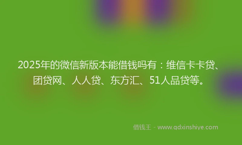 2025年的微信新版本能借钱吗有：维信卡卡贷、团贷网、人人贷、东方汇、51人品贷等。