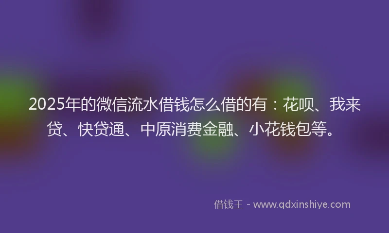 2025年的微信流水借钱怎么借的有：花呗、我来贷、快贷通、中原消费金融、小花钱包等。