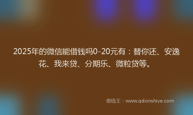 2025年的微信能借钱吗0-20元有：替你还、安逸花、我来贷、分期乐、微粒贷等。
