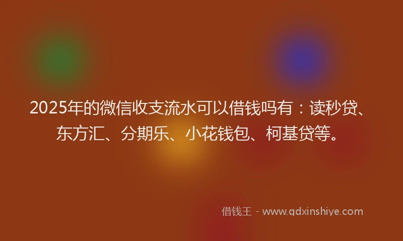 2025年的微信收支流水可以借钱吗有：读秒贷、东方汇、分期乐、小花钱包、柯基贷等。