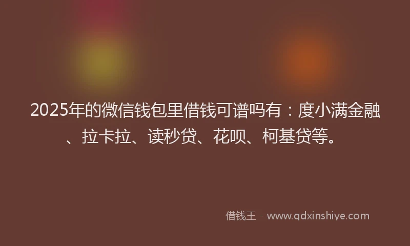 2025年的微信钱包里借钱可谱吗有：度小满金融、拉卡拉、读秒贷、花呗、柯基贷等。
