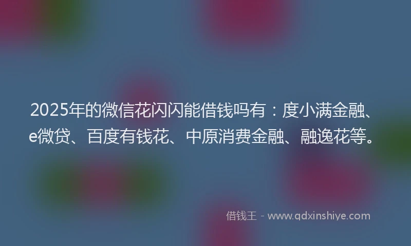 2025年的微信花闪闪能借钱吗有：度小满金融、e微贷、百度有钱花、中原消费金融、融逸花等。