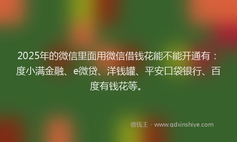 2025年的微信里面用微信借钱花能不能开通有：度小满金融、e微贷、洋钱罐、平安口袋银行、百度有钱花等。