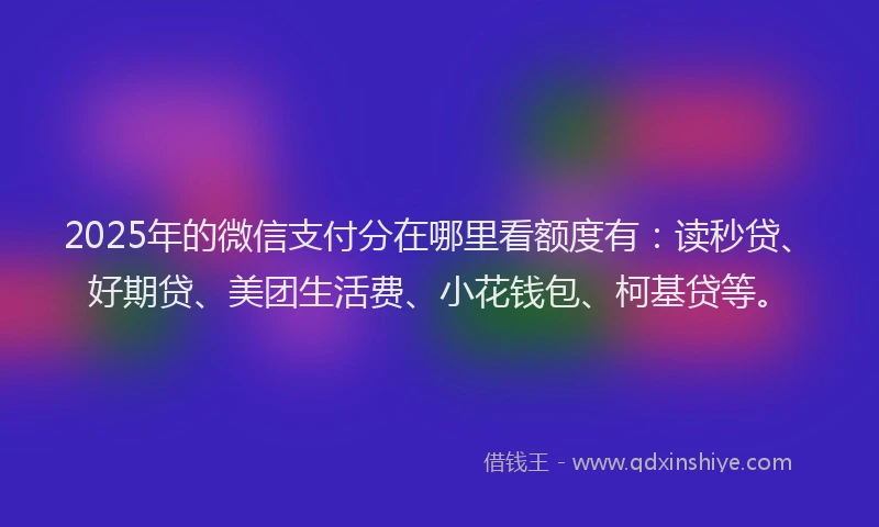 2025年的微信支付分在哪里看额度有：读秒贷、好期贷、美团生活费、小花钱包、柯基贷等。