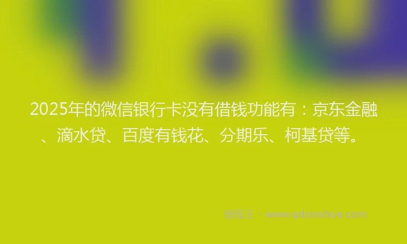 2025年的微信银行卡没有借钱功能有：京东金融、滴水贷、百度有钱花、分期乐、柯基贷等。