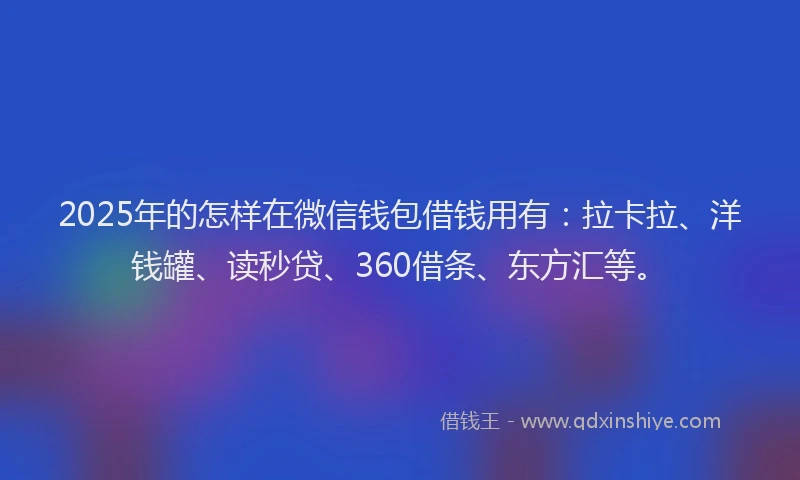 2025年的怎样在微信钱包借钱用有：拉卡拉、洋钱罐、读秒贷、360借条、东方汇等。