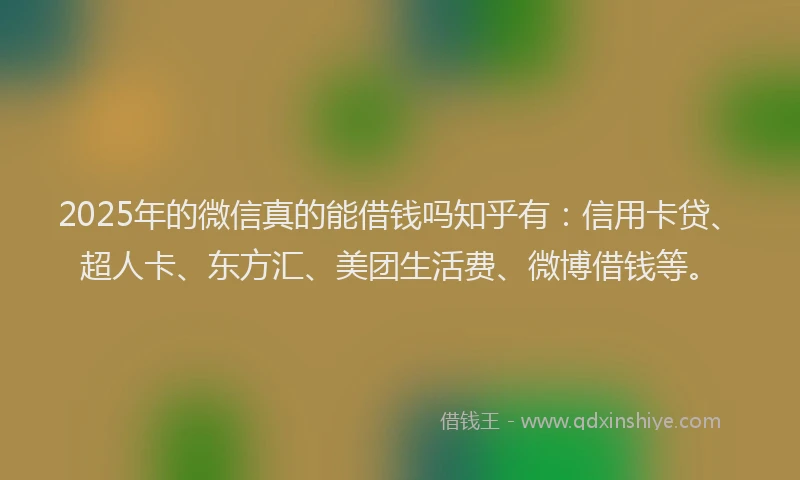 2025年的微信真的能借钱吗知乎有：信用卡贷、超人卡、东方汇、美团生活费、微博借钱等。