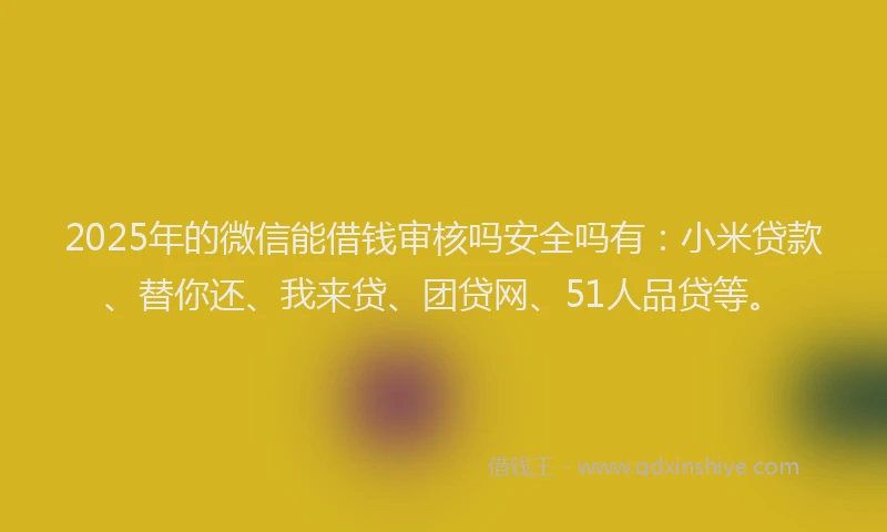 2025年的微信能借钱审核吗安全吗有：小米贷款、替你还、我来贷、团贷网、51人品贷等。