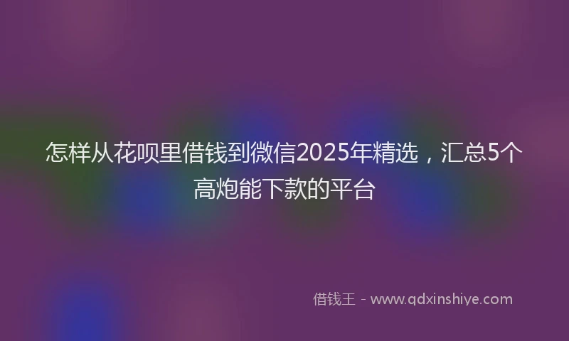 怎样从花呗里借钱到微信2025年精选，汇总5个高炮能下款的平台
