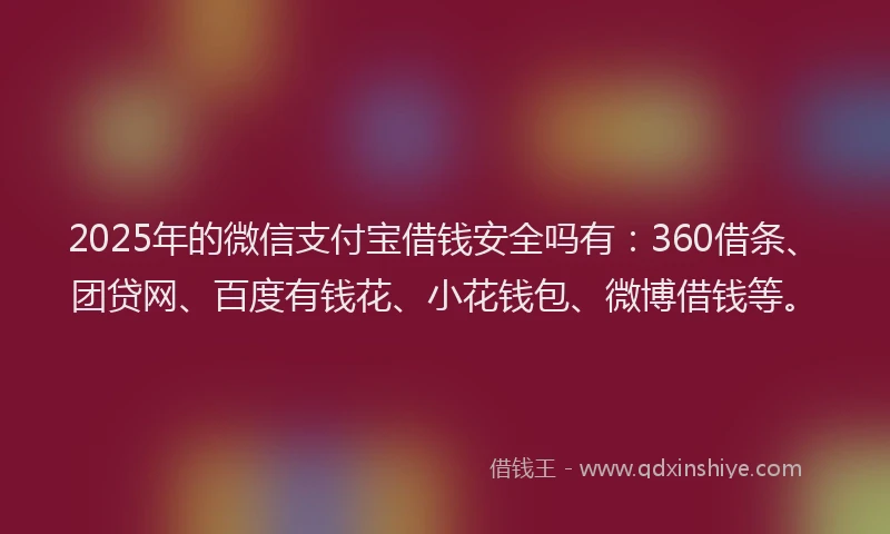 2025年的微信支付宝借钱安全吗有：360借条、团贷网、百度有钱花、小花钱包、微博借钱等。