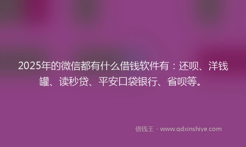 2025年的微信都有什么借钱软件有：还呗、洋钱罐、读秒贷、平安口袋银行、省呗等。