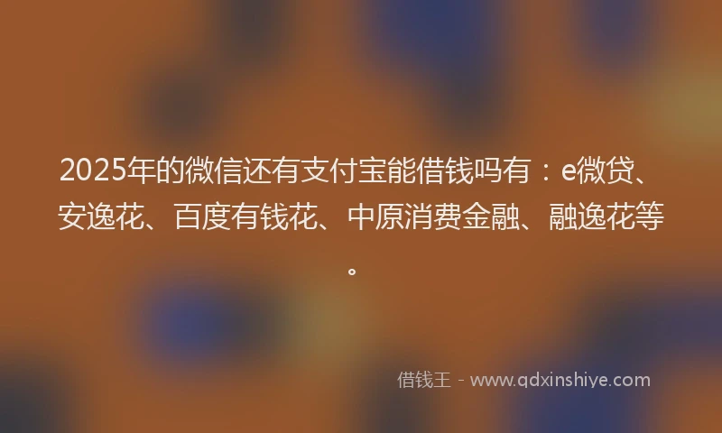 2025年的微信还有支付宝能借钱吗有：e微贷、安逸花、百度有钱花、中原消费金融、融逸花等。