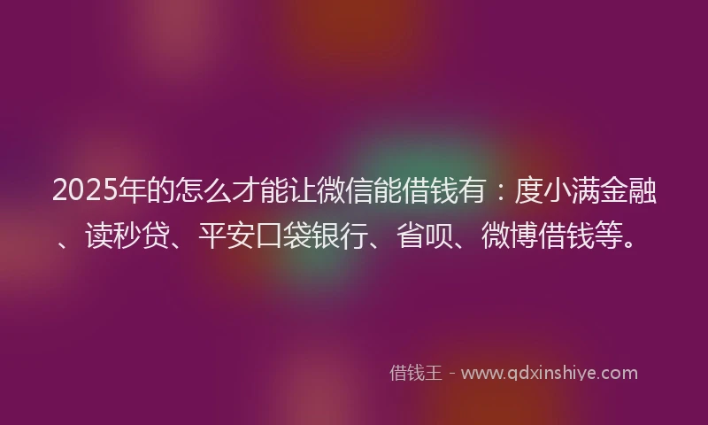 2025年的怎么才能让微信能借钱有：度小满金融、读秒贷、平安口袋银行、省呗、微博借钱等。