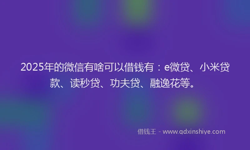 2025年的微信有啥可以借钱有：e微贷、小米贷款、读秒贷、功夫贷、融逸花等。