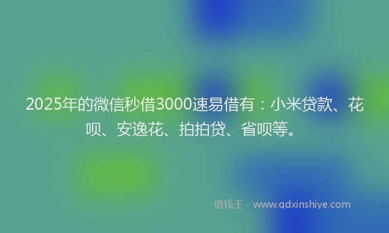 2025年的微信秒借3000速易借有：小米贷款、花呗、安逸花、拍拍贷、省呗等。