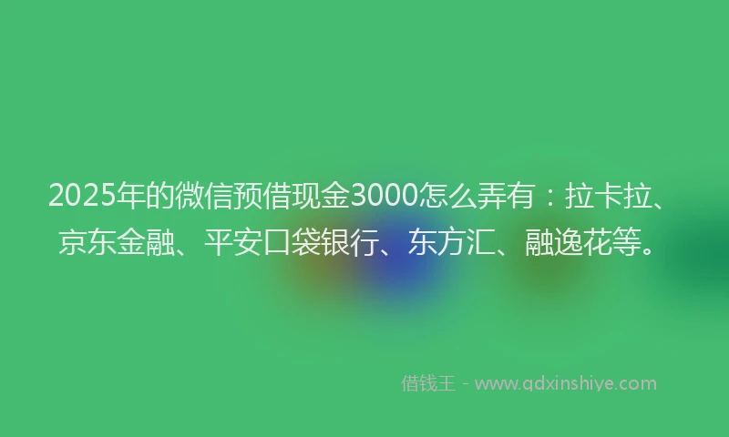 2025年的微信预借现金3000怎么弄有：拉卡拉、京东金融、平安口袋银行、东方汇、融逸花等。