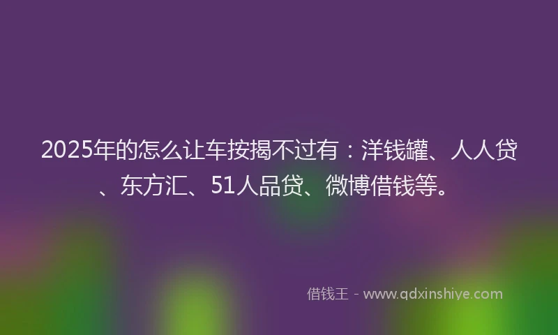 2025年的怎么让车按揭不过有：洋钱罐、人人贷、东方汇、51人品贷、微博借钱等。