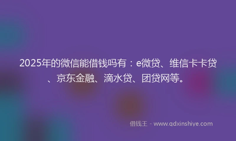 2025年的微信能借钱吗有：e微贷、维信卡卡贷、京东金融、滴水贷、团贷网等。