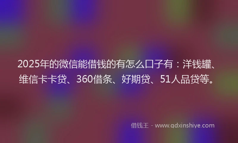 2025年的微信能借钱的有怎么口子有：洋钱罐、维信卡卡贷、360借条、好期贷、51人品贷等。
