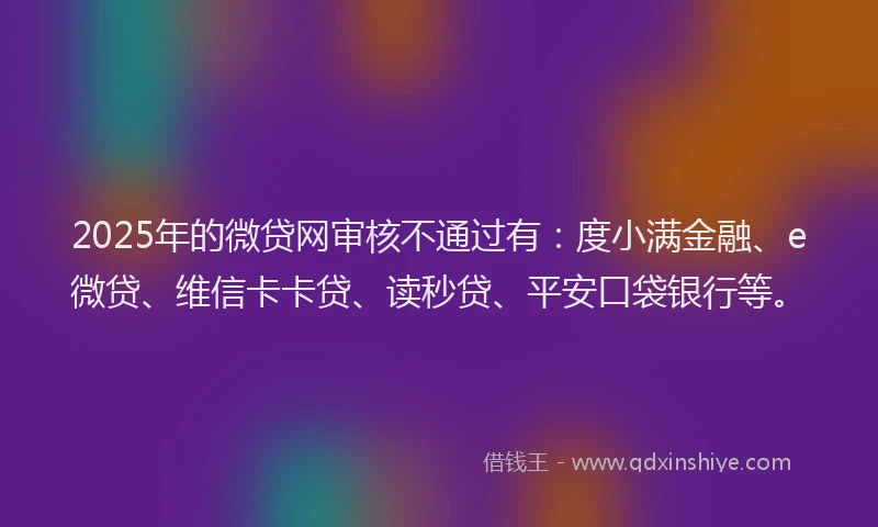 2025年的微贷网审核不通过有：度小满金融、e微贷、维信卡卡贷、读秒贷、平安口袋银行等。
