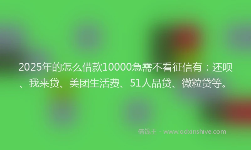 2025年的怎么借款10000急需不看征信有：还呗、我来贷、美团生活费、51人品贷、微粒贷等。
