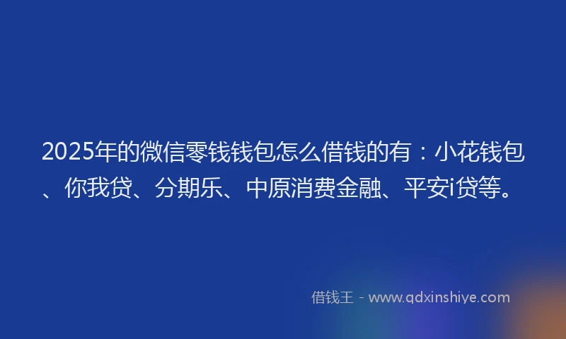2025年的微信零钱钱包怎么借钱的有：小花钱包、你我贷、分期乐、中原消费金融、平安i贷等。