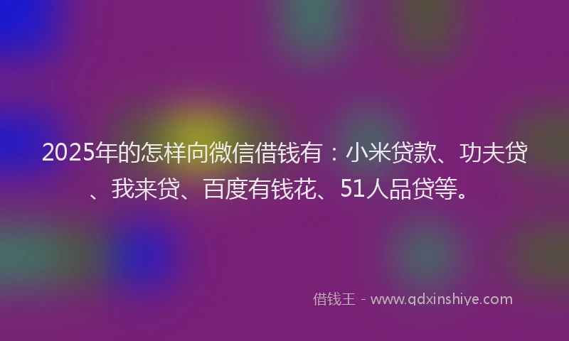 2025年的怎样向微信借钱有：小米贷款、功夫贷、我来贷、百度有钱花、51人品贷等。