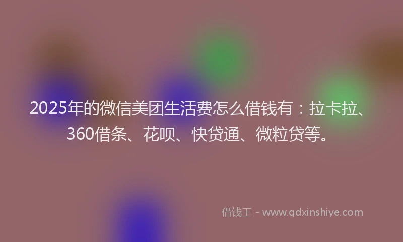 2025年的微信美团生活费怎么借钱有：拉卡拉、360借条、花呗、快贷通、微粒贷等。
