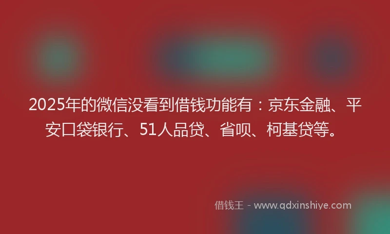 2025年的微信没看到借钱功能有：京东金融、平安口袋银行、51人品贷、省呗、柯基贷等。