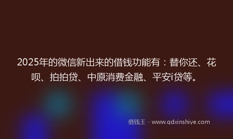 2025年的微信新出来的借钱功能有：替你还、花呗、拍拍贷、中原消费金融、平安i贷等。