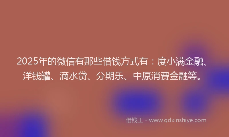 2025年的微信有那些借钱方式有：度小满金融、洋钱罐、滴水贷、分期乐、中原消费金融等。