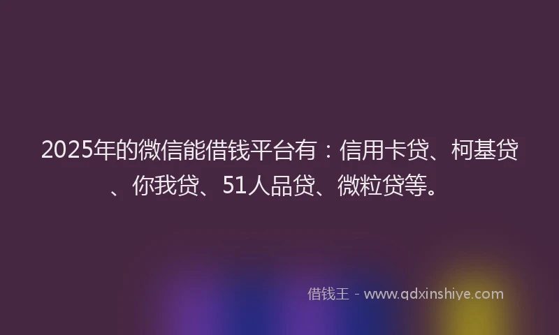 2025年的微信能借钱平台有：信用卡贷、柯基贷、你我贷、51人品贷、微粒贷等。