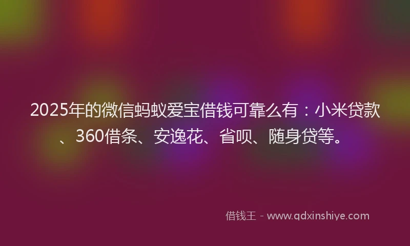 2025年的微信蚂蚁爱宝借钱可靠么有：小米贷款、360借条、安逸花、省呗、随身贷等。