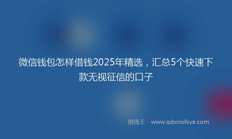 微信钱包怎样借钱2025年精选，汇总5个快速下款无视征信的口子