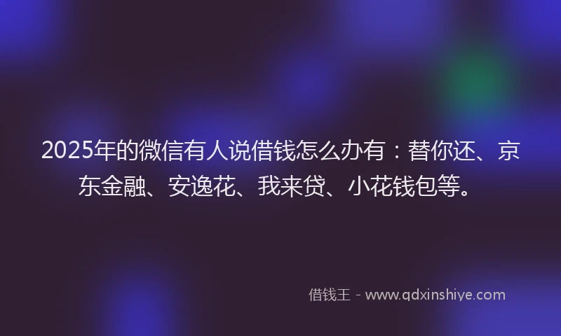 2025年的微信有人说借钱怎么办有：替你还、京东金融、安逸花、我来贷、小花钱包等。