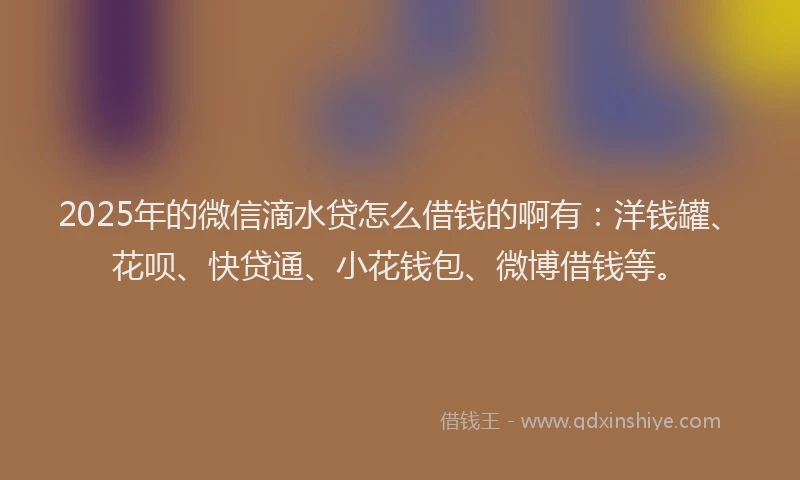 2025年的微信滴水贷怎么借钱的啊有：洋钱罐、花呗、快贷通、小花钱包、微博借钱等。