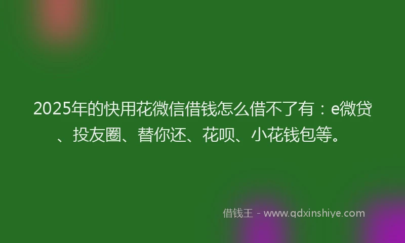 2025年的快用花微信借钱怎么借不了有：e微贷、投友圈、替你还、花呗、小花钱包等。