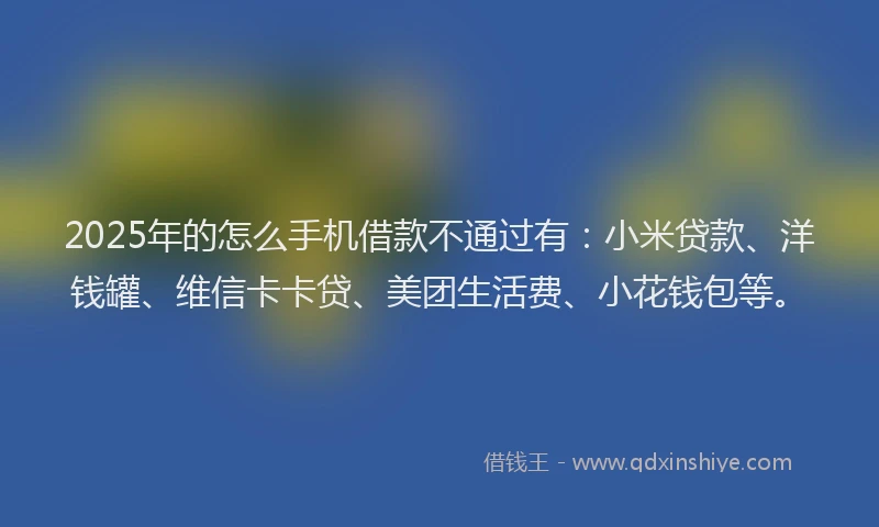 2025年的怎么手机借款不通过有：小米贷款、洋钱罐、维信卡卡贷、美团生活费、小花钱包等。