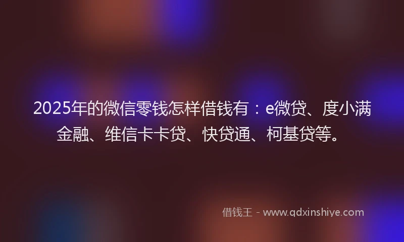 2025年的微信零钱怎样借钱有：e微贷、度小满金融、维信卡卡贷、快贷通、柯基贷等。