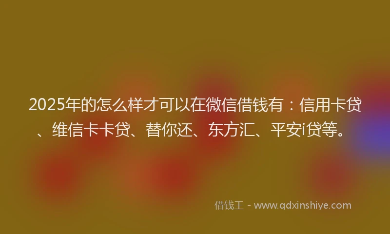 2025年的怎么样才可以在微信借钱有：信用卡贷、维信卡卡贷、替你还、东方汇、平安i贷等。