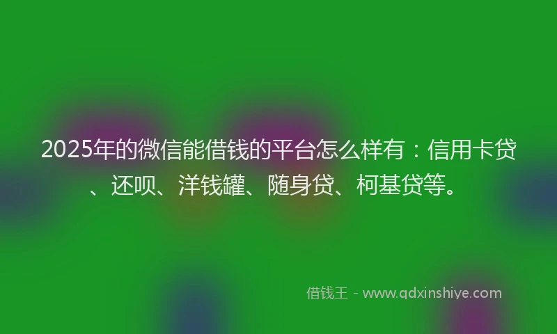 2025年的微信能借钱的平台怎么样有：信用卡贷、还呗、洋钱罐、随身贷、柯基贷等。