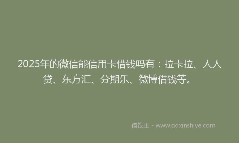 2025年的微信能信用卡借钱吗有：拉卡拉、人人贷、东方汇、分期乐、微博借钱等。