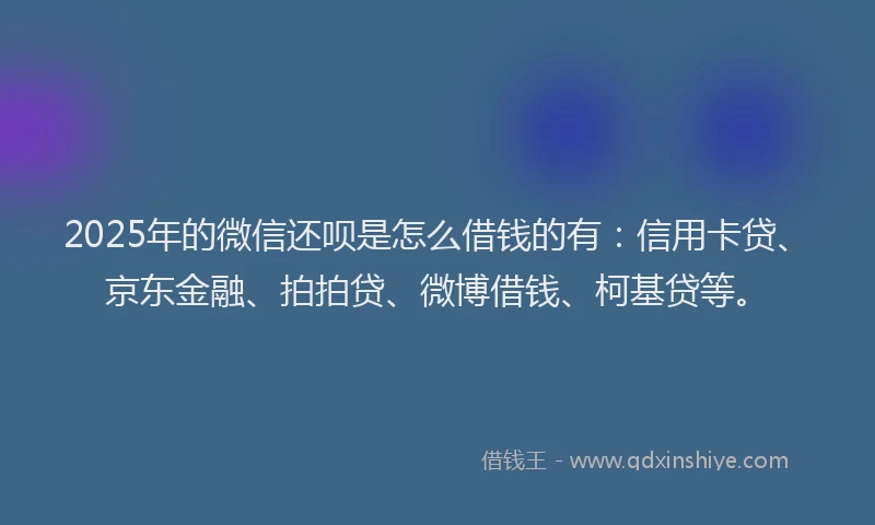 2025年的微信还呗是怎么借钱的有：信用卡贷、京东金融、拍拍贷、微博借钱、柯基贷等。