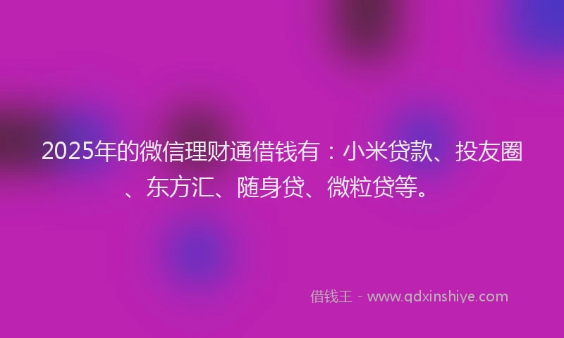 2025年的微信理财通借钱有：小米贷款、投友圈、东方汇、随身贷、微粒贷等。